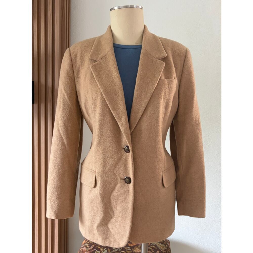 Talbots 100% Camel Hair Blazer Womens 12P Made In Italy Tan Wool Jacket Petite